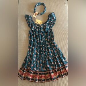 Bebop off-the-shoulder dress blue floral with matching headband in size M